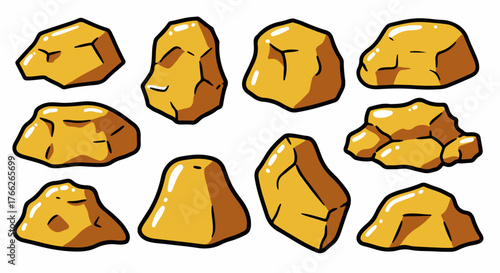 Gold nuggets collection with transparent background