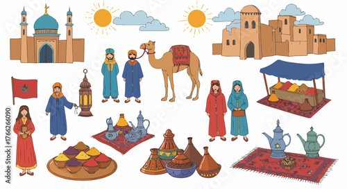 Morocco culture elements and landmarks collection