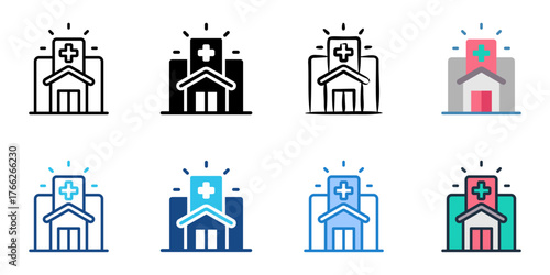 Hospital icon set multiple style collection 
