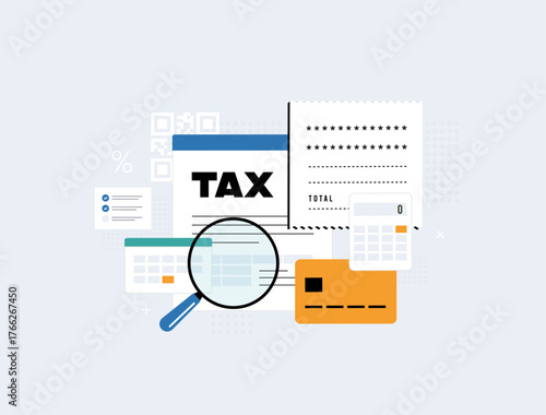 Tax bill payment concept. Online bill payment with mobile phone. Digital tax time planning with invoice and secure transaction process, finance technology for managing bills and government services
