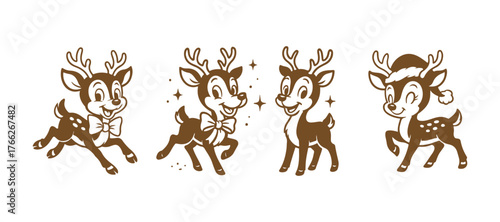 Adorable reindeer characters ready for the holidays bring festive cheer to your designs, perfect for seasonal greetings and whimsical holiday promotions