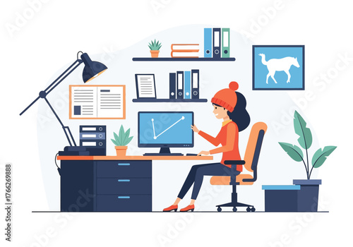 Aesthetic Flat illustration of Office Workplace Graphic