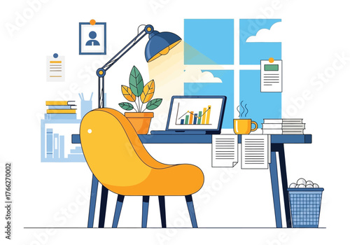 Aesthetic Flat illustration of Office Workplace Graphic