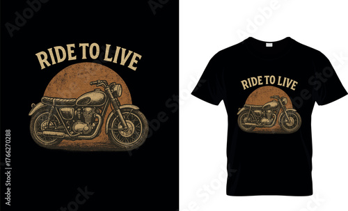 Vintage Motorcycle “Ride To Live” – Generative AI T-Shirt Design
