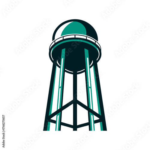 Abstract Water Tower Illustration on White A navy blue water tower rises on a midnight background