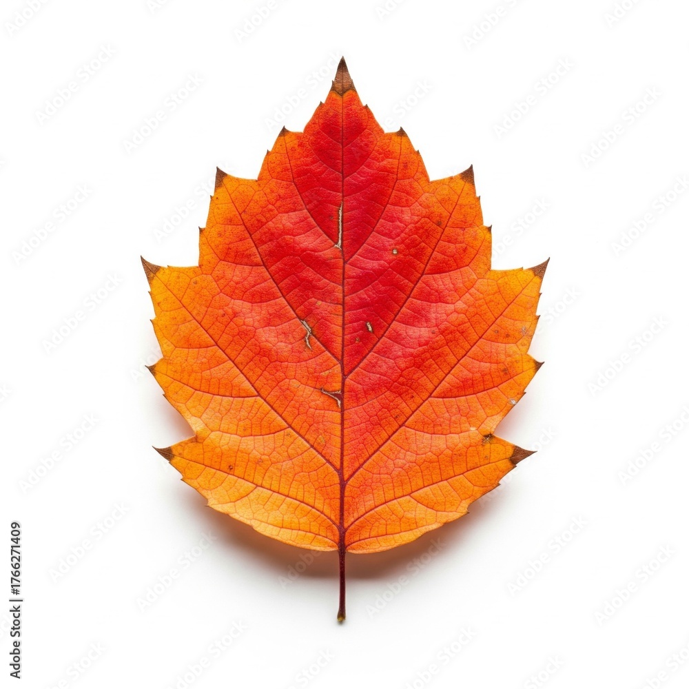 Fototapeta premium Isolated Autumn Leaf with Orange and Red Gradient Color on White Background