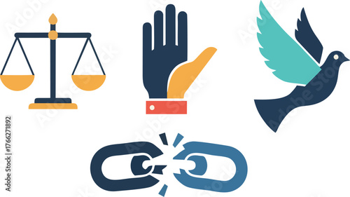 Vector illustration set symbolizing core principles of human rights