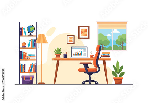 Aesthetic Flat illustration of Office Workplace Graphic