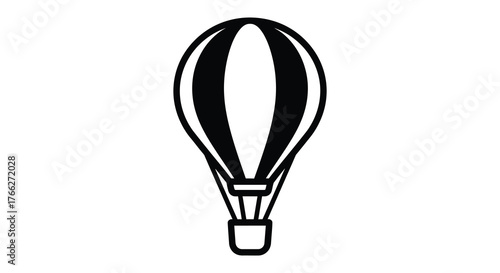 Classic hot air balloon in a simple black and white outline silhouette style for travel and adventure themes silhouette