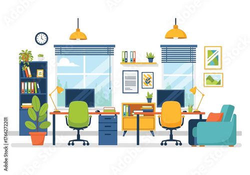 Aesthetic Flat illustration of Office Workplace Graphic