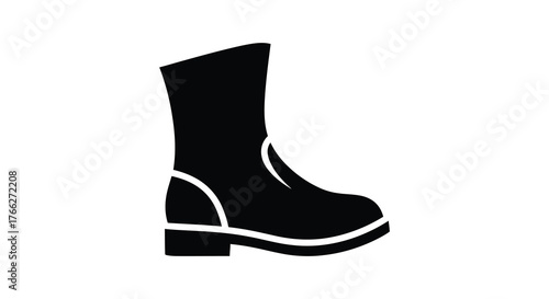 A black silhouette of a stylish platform boot with a thick sole and a rounded toe on a white background silhouette