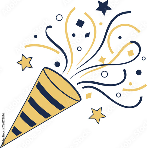 Party popper exploding confetti stars vector