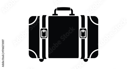 Classic black silhouette of a vintage suitcase with straps and handles ready for travel silhouette