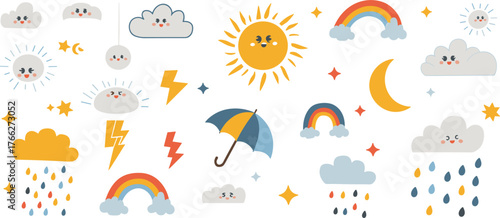 Cute weather elements pattern background illustration