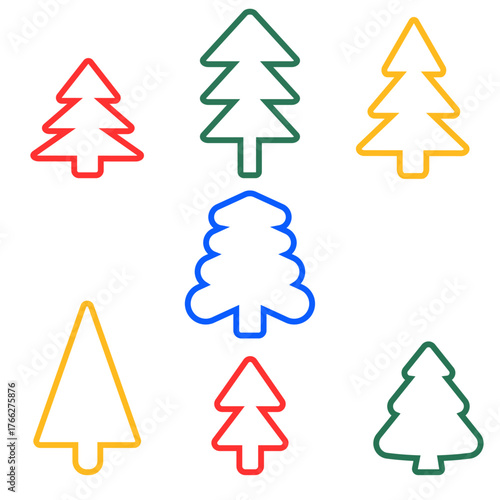 colorful set of Christmas Trees outline. perfect for decoration background