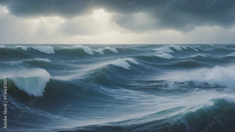 Stürmische Wellen unter dramatischem Himmel