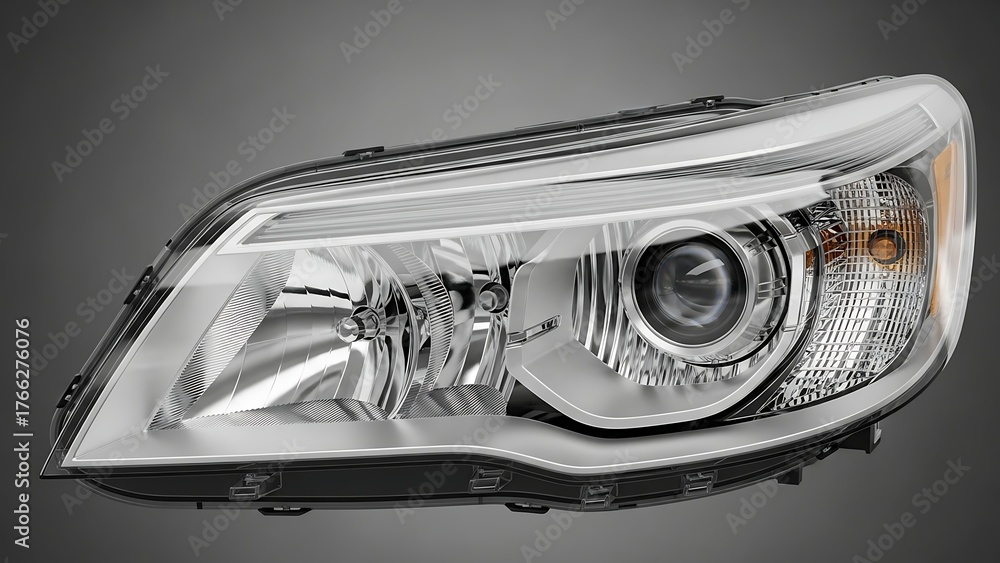 Obraz premium Modern Automotive Headlight Assembly Isolated on Dark Background for Auto Parts or Repair