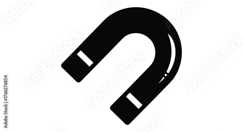 A simple black silhouette of a horseshoe magnet with white markings on its poles on a white background