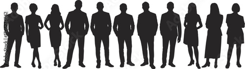 Silhouette business people standing, group of professionals, corporate team illustration, men and women in formal wear, teamwork concept vector design