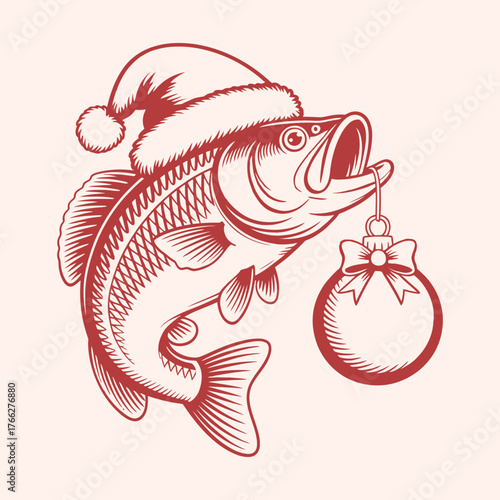 Christmas Fish with Santa Hat and Ornament Illustration