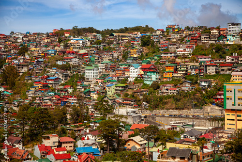 Valley of Colors - colorful Stobosa hillside. Massive artwork made up of a tightly packed cluster of hillside homes painted in bold colors. La Trinidad, Benguet, Baguio, Philiphines