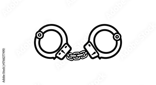 Simple black and white line art silhouette of handcuffs symbolizing arrest justice and crime prevention silhouette