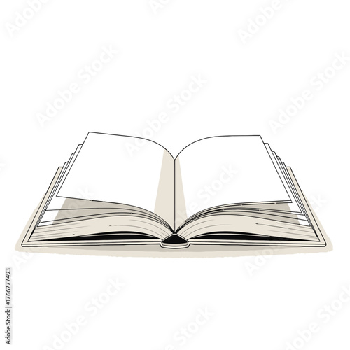 An open book with blank white pages, lying flat, ready for reading, writing, or studying.