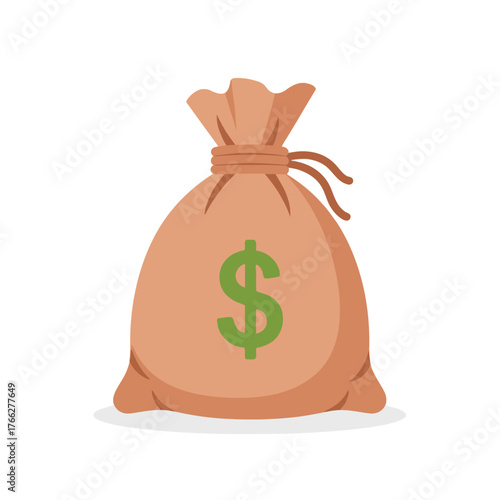 A cartoon illustration of a brown money bag with a green dollar sign on it.