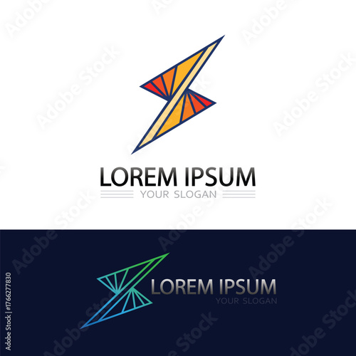 Electric thunder lightning bolt vector logo design with modern energy symbol