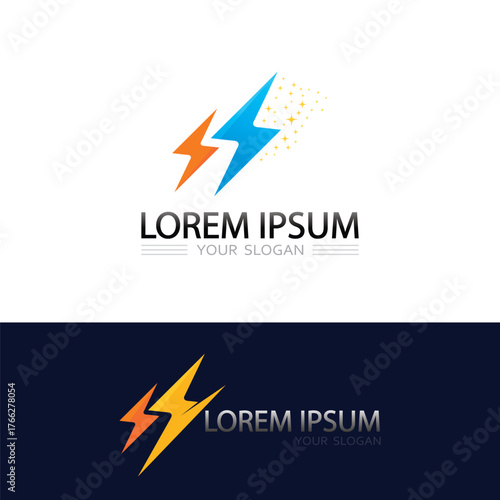 Electric spark flash symbol logo vector with futuristic energy lightning style