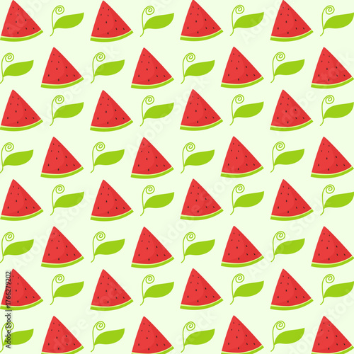 Watermelon slice and leaf pattern in light green