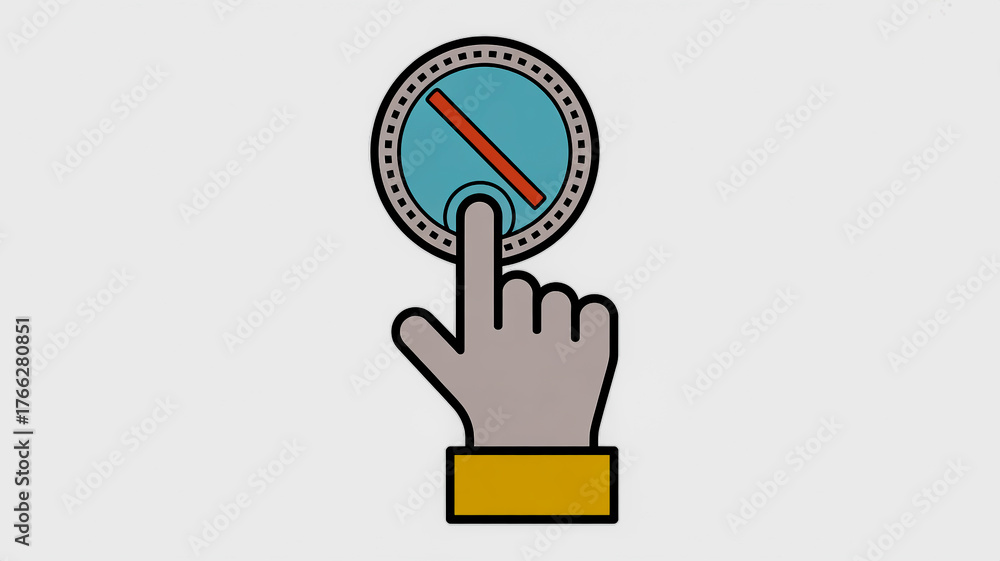 Fototapeta premium Finger Pressing a Button with a Red Diagonal Line on a Blue Circle touch interaction