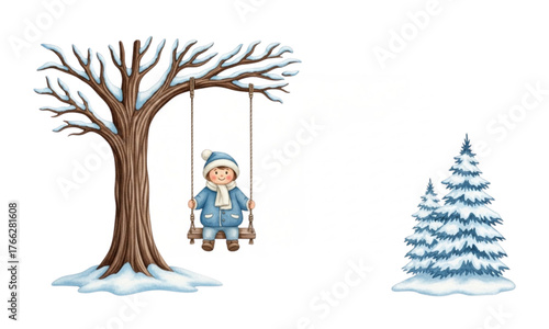 Boys playing on swings