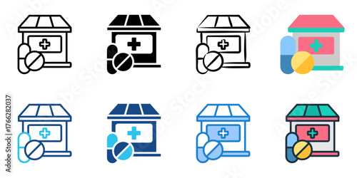 Pharmacy icon set multiple style collection 
