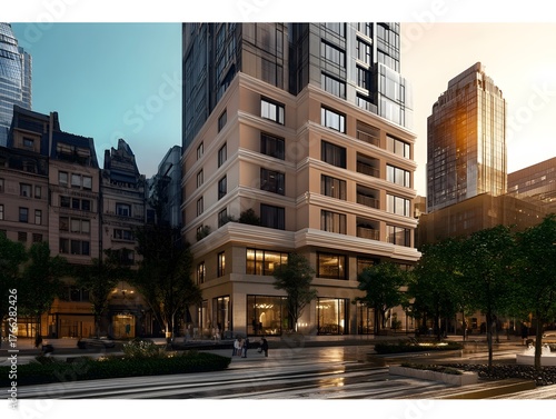 Modern architecture blends with classic buildings in a vibrant u