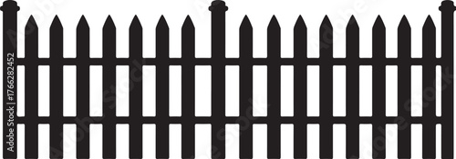 Black and white wrought iron fence isolated on white background