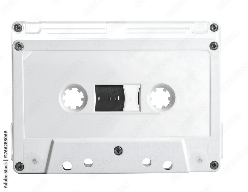 Obraz premium Close-up of a white audio cassette tape against a white background