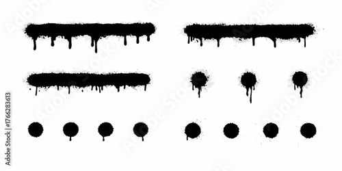 Collection of black spray paint drips and splatters on a white background vector elements