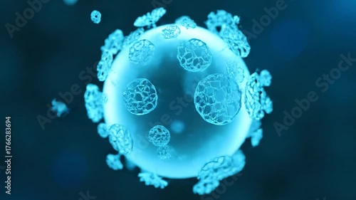 Abstract blue sphere with internal spherical structures, science concept