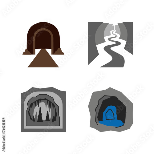 Cave and tunnel illustrations depicting various underground passages and environments.