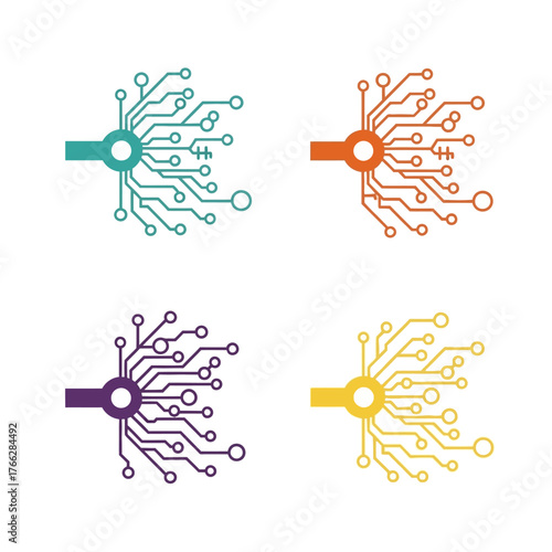 Colorful circuit board design representing technological innovation and progress.