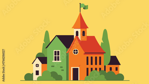 vector illustration of church in the forest