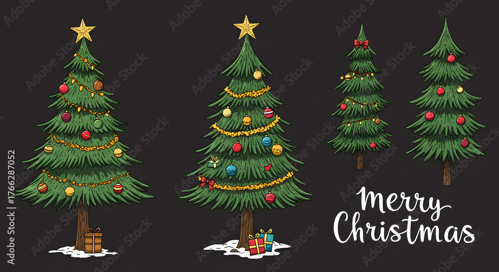 Fototapeta premium Christmas tree hand drawn illustration. Vector. 