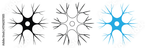 muscle nerve vector icon,Explore neuron cell anatomy with scientific illustration set,Neuron sign, black isolated silhouette
