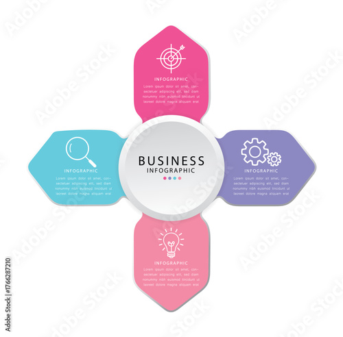 Modern timeline infographic with info chart. Four steps business infographics template vector. Business presentation. Can be used for diagram, workflow.
