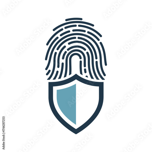 Secure Identity Fingerprint and Shield Security Icon Design for Personal Data Protection