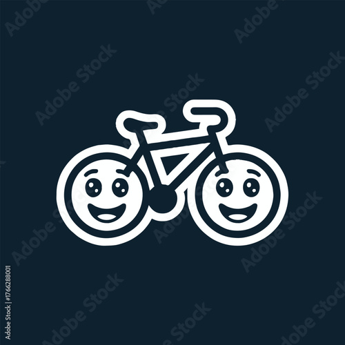 A cartoon bicycle with smiling faces as wheels on a dark blue background vector illustration