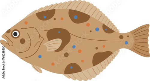 Flat Illustration of a Spotted Flounder with Cute Cartoon Style