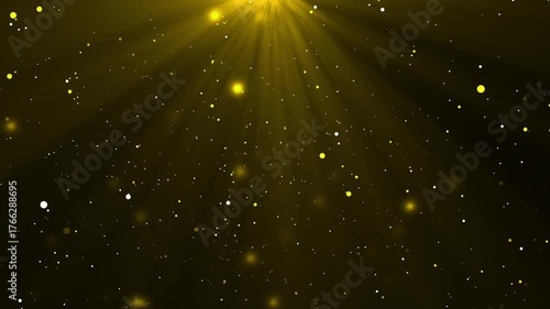 Abstract gold light rays with dust particles in dark space with atmospheric effects cinematic render