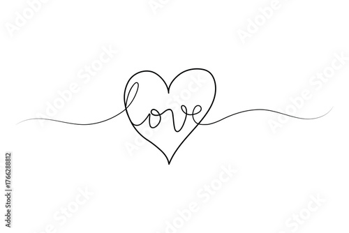 Continuous line art of romantic heart shape minimalist vector design